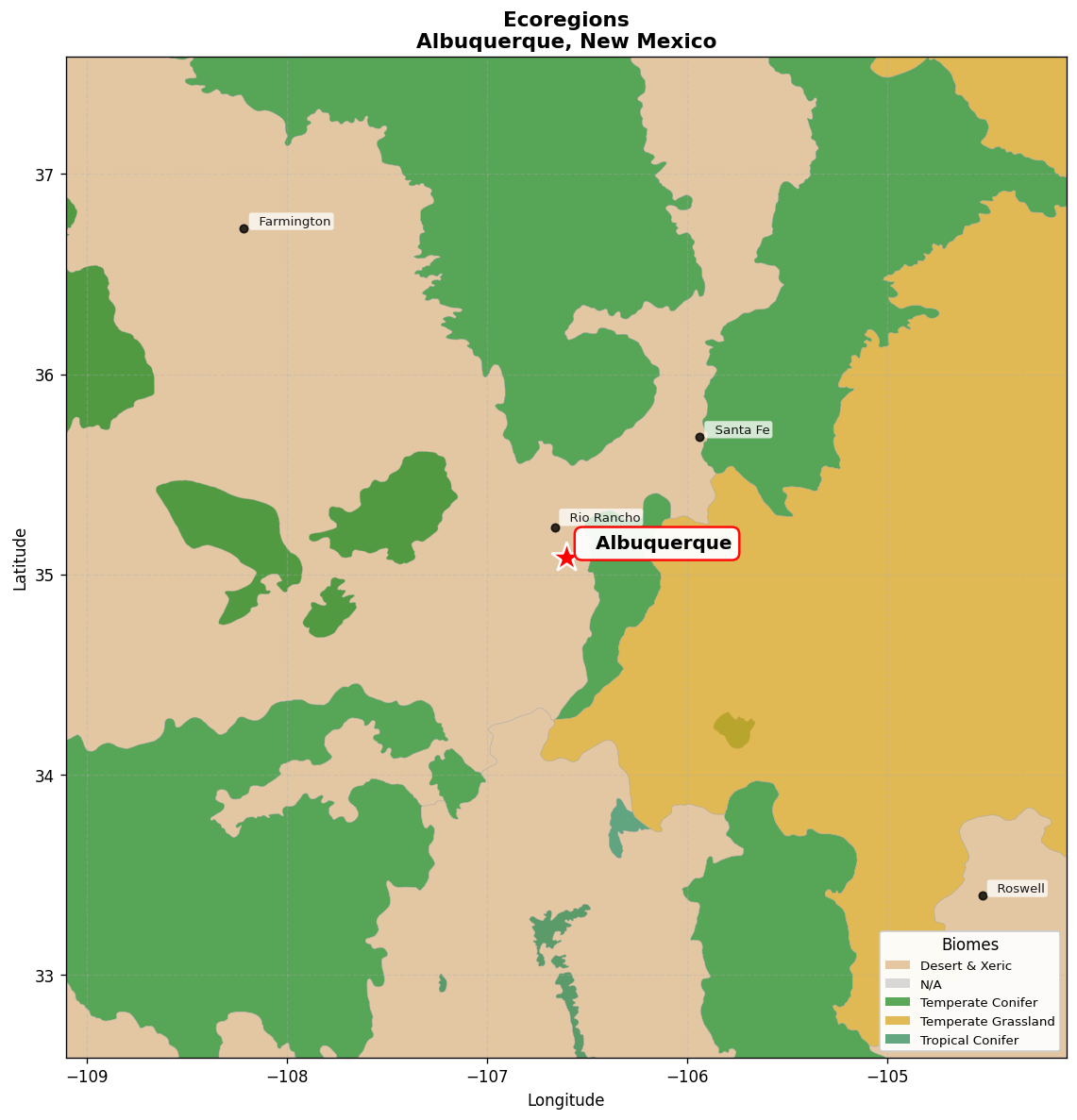 Ecoregion Map for Albuquerque, NM